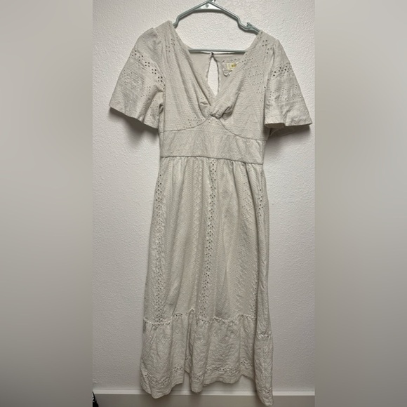 Maeve Dresses & Skirts - Maeve by Anthropologie Cream Eyelet Midi Dress V-Neck Size M